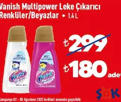 VANİSH MULTİPOWER LEKE ÇIKARICI RENKLİLER/BEYAZLAR 1,4 L fiyat ve kampanya bilgisi